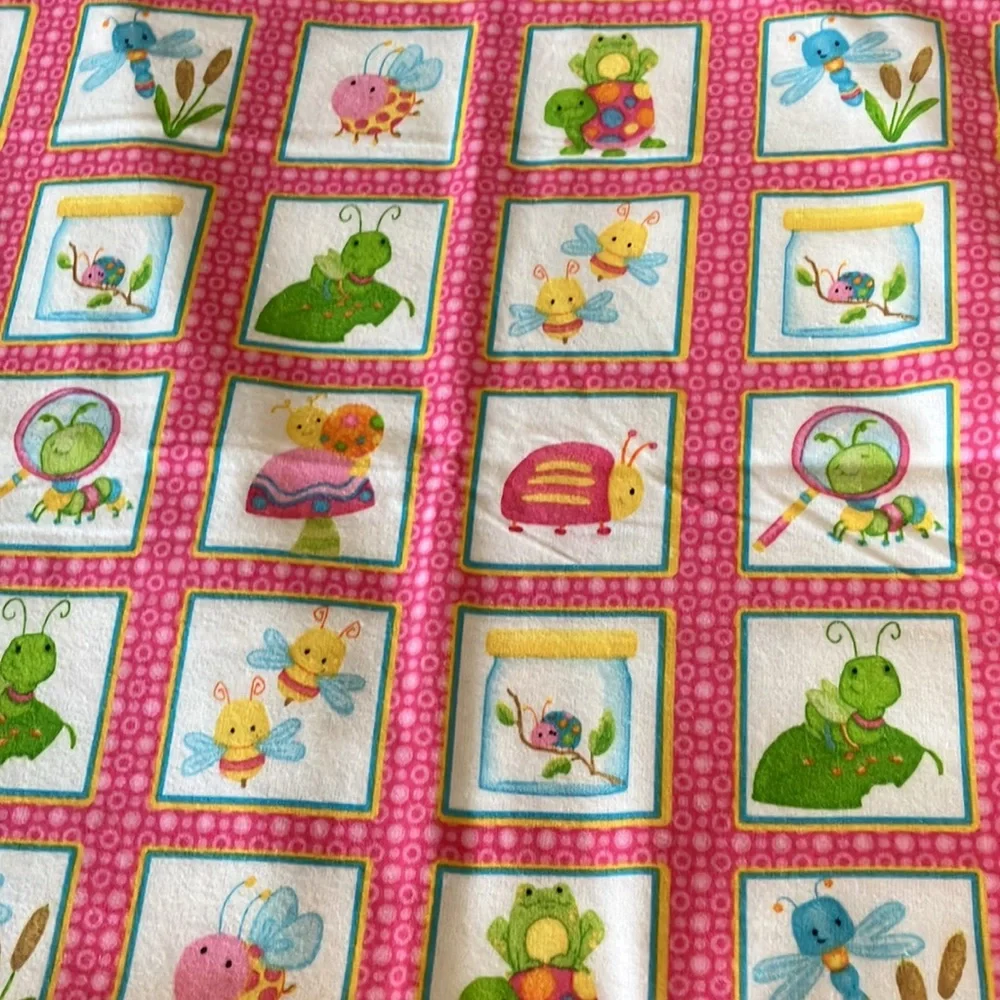 BUNDLE OF 2 SWADDLE FLANNEL BLANKETS. “CUDDLE BUGS” by SHELLY COMISKEY. HANDMADE
